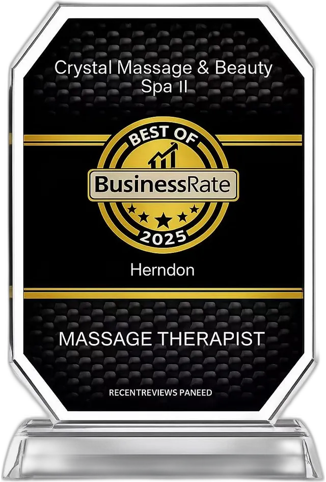 BusinessRate Best of Herndon 2025 — Massage Therapist award to Crystal Massage & Beauty Spa