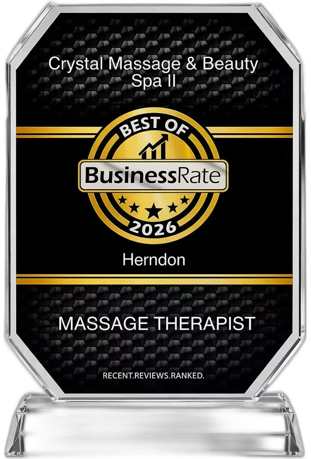 BusinessRate Best of 2026 award — Massage Therapist honoring Crystal Massage & Beauty Spa in Herndon, VA (102 Elden St)