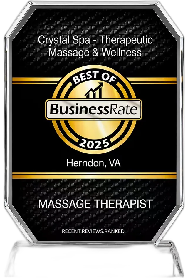 BusinessRate Best of Herndon 2025 — Massage Therapist award to Crystal Spa Therapeutic Massage & Wellness