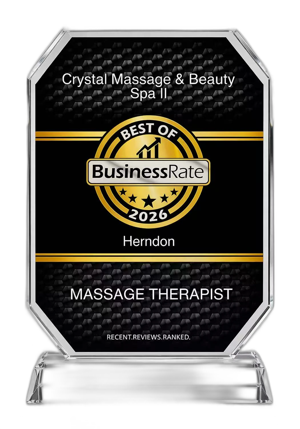 BusinessRate Best of Herndon 2026 — Massage Therapist award to Crystal Massage & Beauty Spa